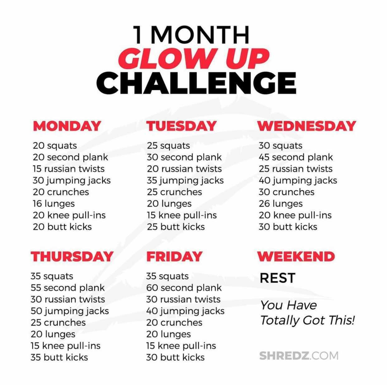 1 Month Glow Up Challenge Shredz Supplements